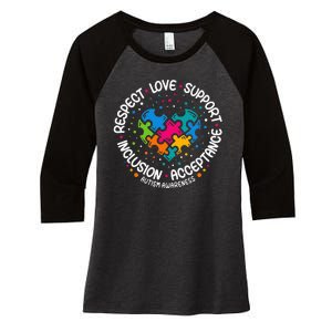 Autism Women Men Respect Love Support Autism Awareness Women's Tri-Blend 3/4-Sleeve Raglan Shirt