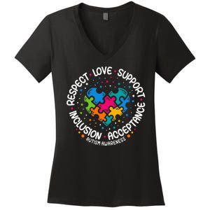 Autism Women Men Respect Love Support Autism Awareness Women's V-Neck T-Shirt