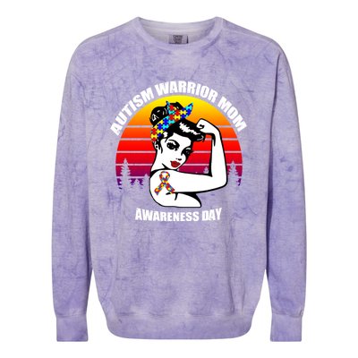 Autism Warrior Mom Unbreakable Gift Autism Awareness Tee Cool Gift Colorblast Crewneck Sweatshirt