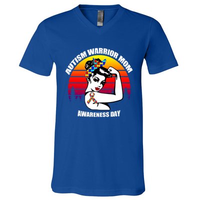 Autism Warrior Mom Unbreakable Gift Autism Awareness Tee Cool Gift V-Neck T-Shirt