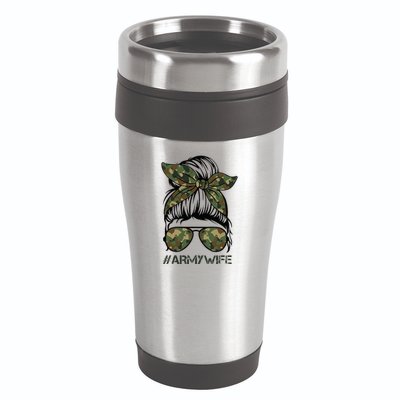 Army Wife Messy Bun Veteran Camouflage Bandana Sunglasses 16oz Travel Tumbler