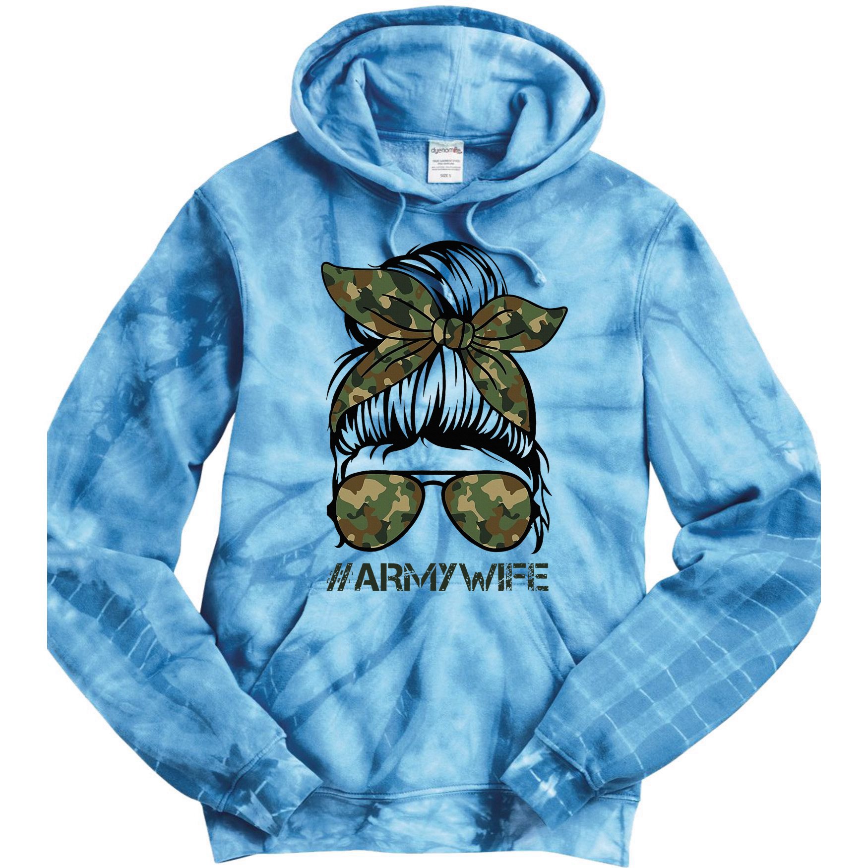 Army Wife Messy Bun Veteran Camouflage Bandana Sunglasses Tie Dye Hoodie