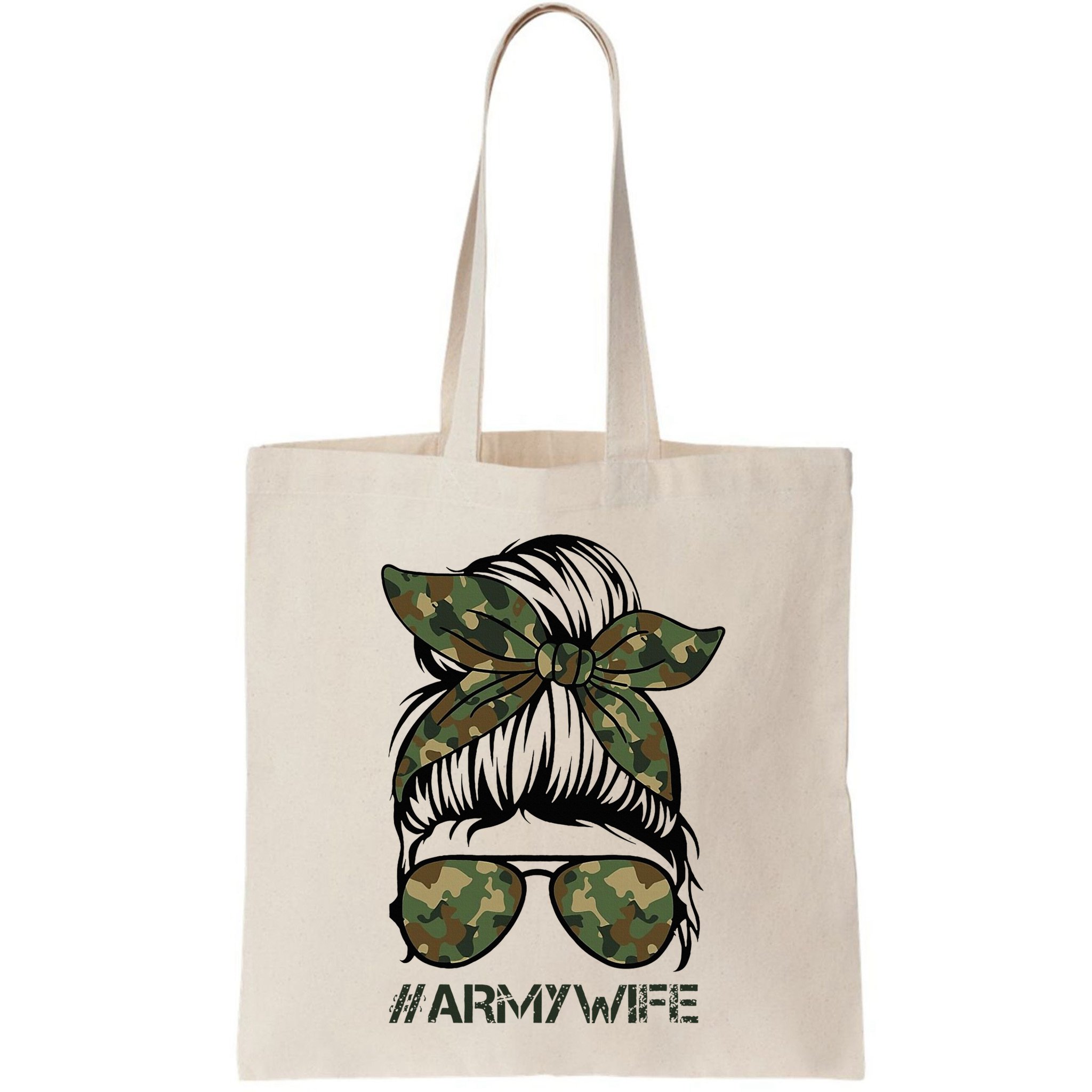 Army Wife Messy Bun Veteran Camouflage Bandana Sunglasses Bag