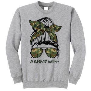 Army Wife Messy Bun Veteran Camouflage Bandana Sunglasses Tall Sweatshirt