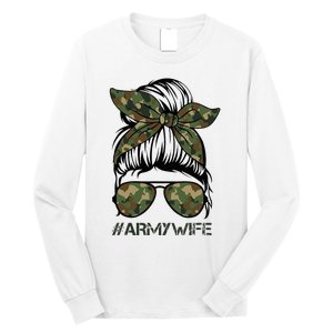 Army Wife Messy Bun Veteran Camouflage Bandana Sunglasses Long Sleeve Shirt