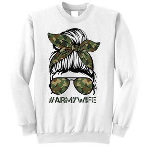 Army Wife Messy Bun Veteran Camouflage Bandana Sunglasses Sweatshirt