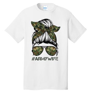 Army Wife Messy Bun Veteran Camouflage Bandana Sunglasses Tall T-Shirt