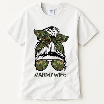 Army Wife Messy Bun Veteran Camouflage Bandana Sunglasses Tall T-Shirt