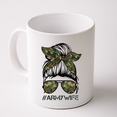 Army Wife Messy Bun Veteran Camouflage Bandana Sunglasses Mug