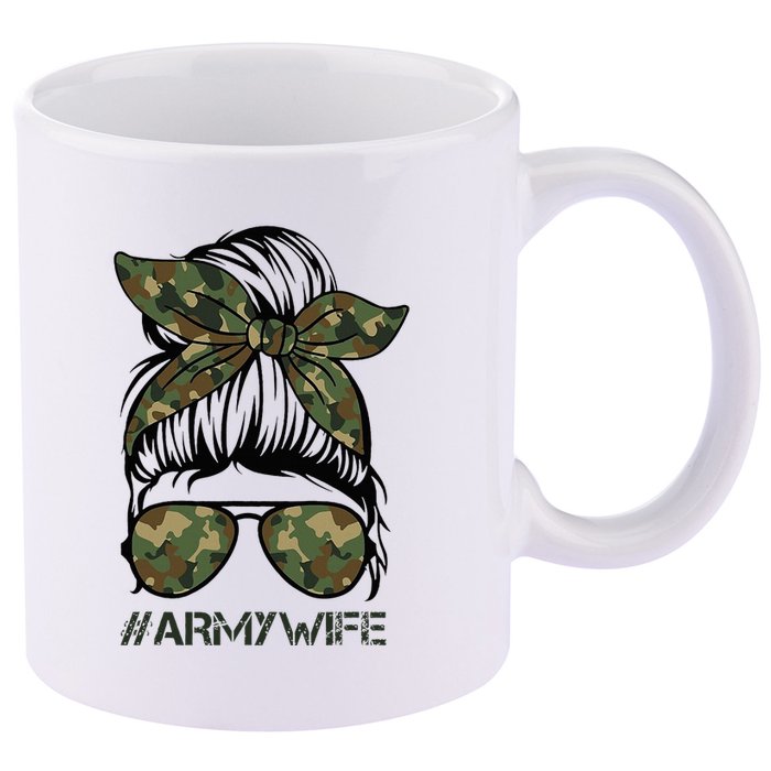 Army Wife Messy Bun Veteran Camouflage Bandana Sunglasses 11oz C Handle Ceramic Mug