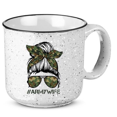Army Wife Messy Bun Veteran Camouflage Bandana Sunglasses 15oz Campfire Ceramic Mug