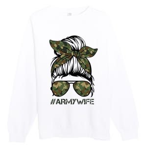 Army Wife Messy Bun Veteran Camouflage Bandana Sunglasses Premium Crewneck Sweatshirt