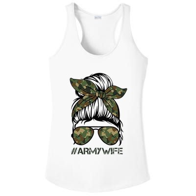 Army Wife Messy Bun Veteran Camouflage Bandana Sunglasses Ladies PosiCharge Competitor Racerback Tank