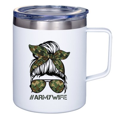 Army Wife Messy Bun Veteran Camouflage Bandana Sunglasses 12oz Stainless Steel Coffee Mug