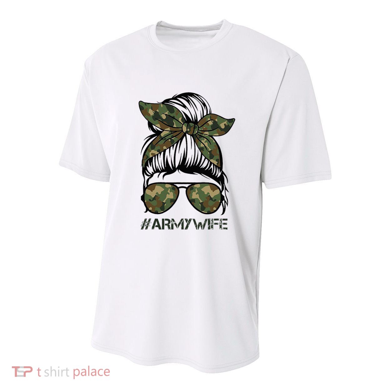 Army Wife Messy Bun Veteran Camouflage Bandana Sunglasses Youth Performance Sprint T-Shirt