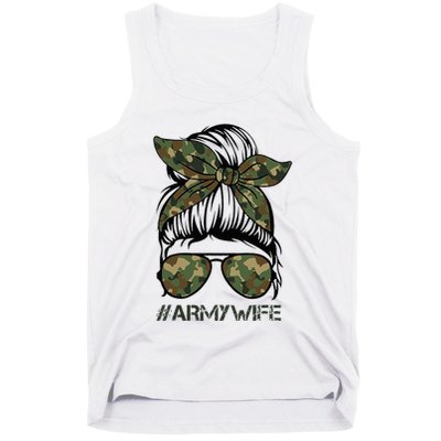 Army Wife Messy Bun Veteran Camouflage Bandana Sunglasses Tank Top