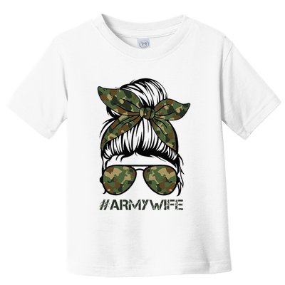 Army Wife Messy Bun Veteran Camouflage Bandana Sunglasses Toddler T-Shirt