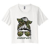 Army Wife Messy Bun Veteran Camouflage Bandana Sunglasses Women's Crop Top Tee