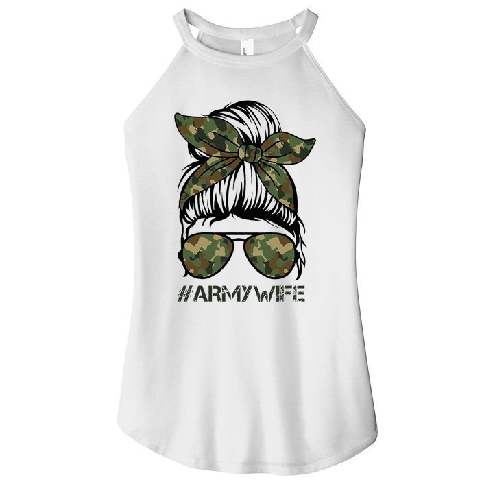 Army Wife Messy Bun Veteran Camouflage Bandana Sunglasses Women's Perfect Tri Rocker Tank