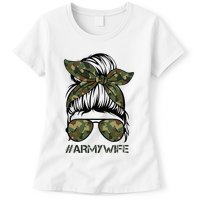 Army Wife Messy Bun Veteran Camouflage Bandana Sunglasses Womens T-Shirt