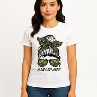 Army Wife Messy Bun Veteran Camouflage Bandana Sunglasses Womens T-Shirt