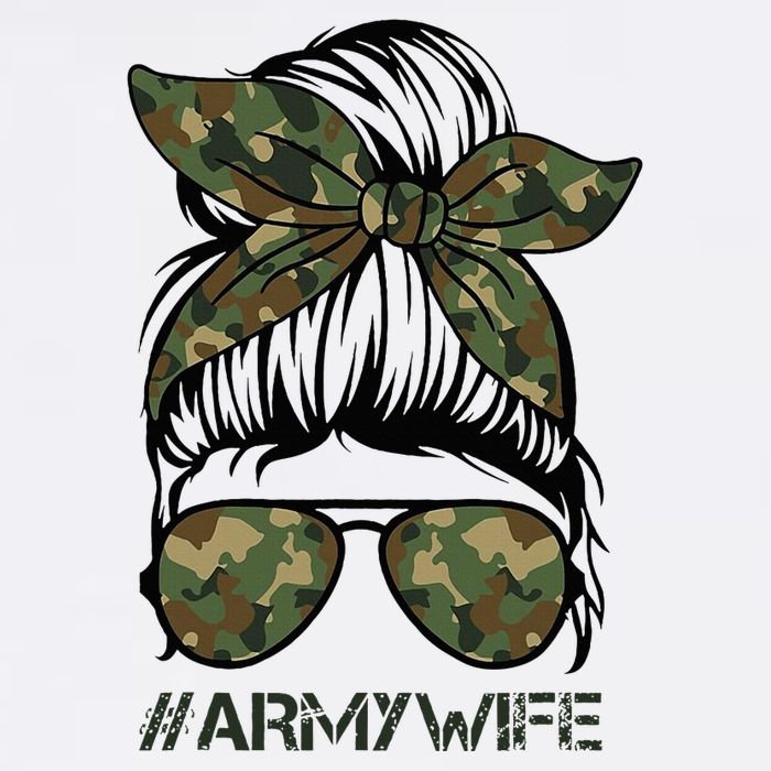 Army Wife Messy Bun Veteran Camouflage Bandana Sunglasses Womens T-Shirt