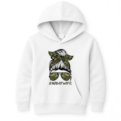 Army Wife Messy Bun Veteran Camouflage Bandana Sunglasses Kids Hoodie