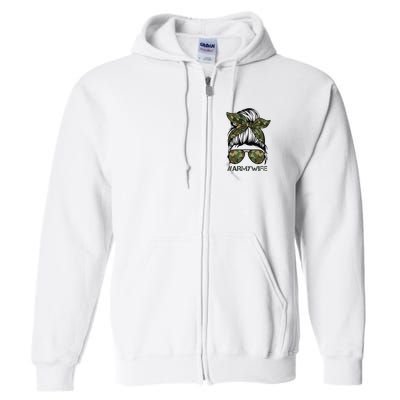 Army Wife Messy Bun Veteran Camouflage Bandana Sunglasses Full Zip Hoodie