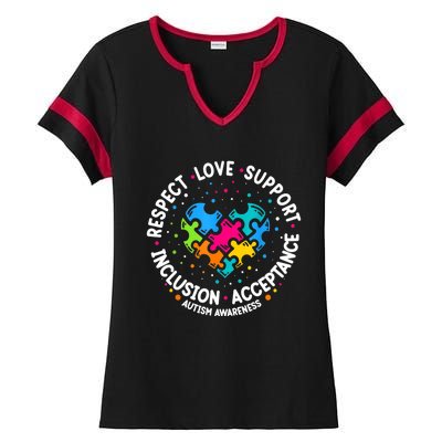 Autism Women Men Respect Love Support Autism Awareness Ladies Halftime Notch Neck Tee