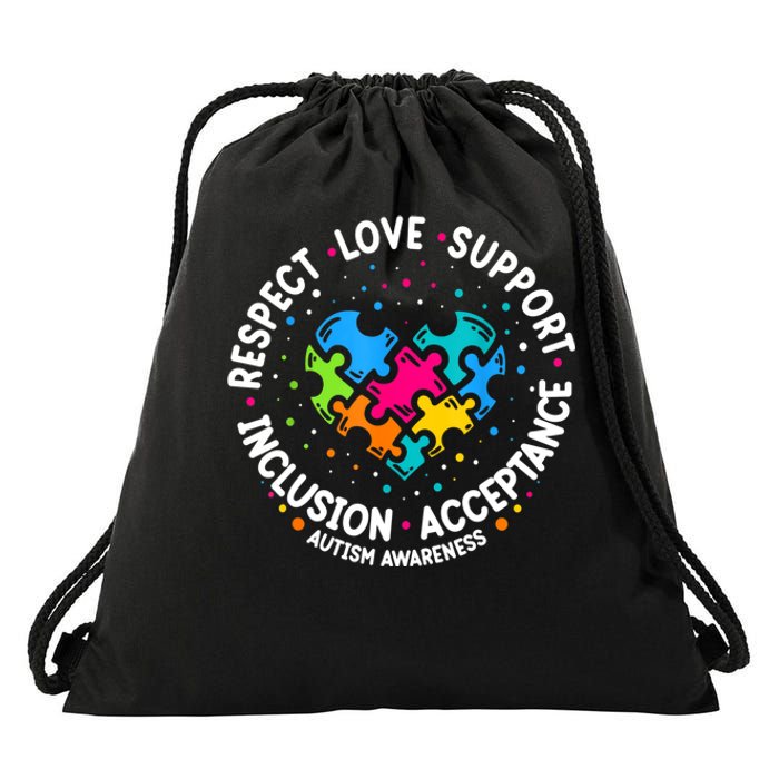 Autism Women Men Respect Love Support Autism Awareness Drawstring Bag