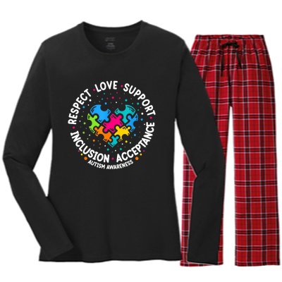 Autism Women Men Respect Love Support Autism Awareness Women's Long Sleeve Flannel Pajama Set 