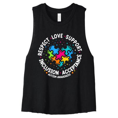 Autism Women Men Respect Love Support Autism Awareness Women's Racerback Cropped Tank