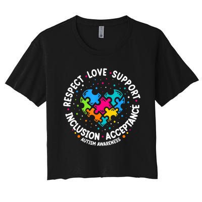 Autism Women Men Respect Love Support Autism Awareness Women's Crop Top Tee