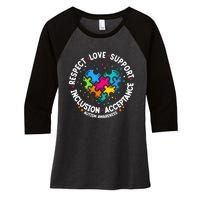 Autism Women Men Respect Love Support Autism Awareness Women's Tri-Blend 3/4-Sleeve Raglan Shirt