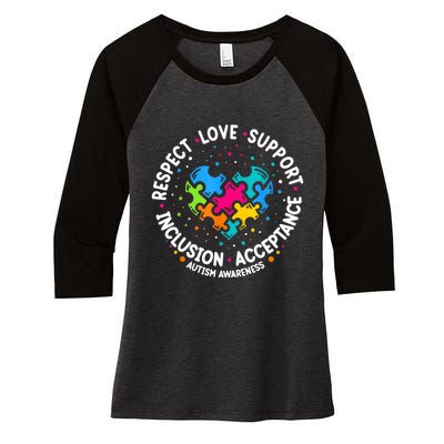 Autism Women Men Respect Love Support Autism Awareness Women's Tri-Blend 3/4-Sleeve Raglan Shirt