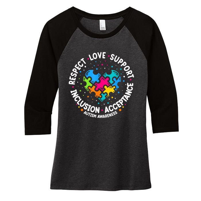 Autism Women Men Respect Love Support Autism Awareness Women's Tri-Blend 3/4-Sleeve Raglan Shirt