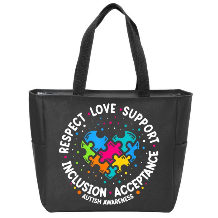 Autism Women Men Respect Love Support Autism Awareness Zip Tote Bag