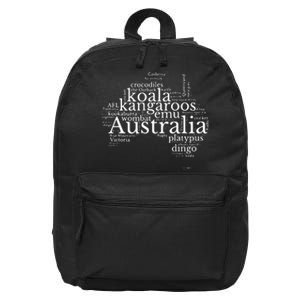 Australia Word Map Kangaroos Koala Wombat Emu Dingo 16 in Basic Backpack