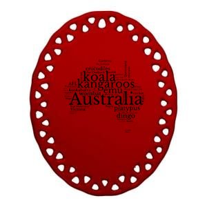 Australia Word Map Kangaroos Koala Wombat Emu Dingo Ceramic Oval Ornament