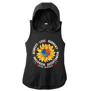 Autism Women Men Respect Love Support Autism Awareness Ladies PosiCharge Tri-Blend Wicking Draft Hoodie Tank