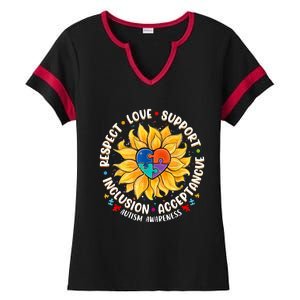 Autism Women Men Respect Love Support Autism Awareness Ladies Halftime Notch Neck Tee