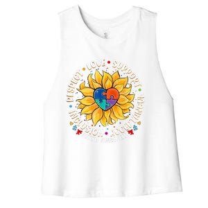 Autism Women Men Respect Love Support Autism Awareness Women's Racerback Cropped Tank