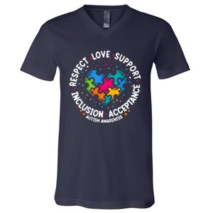 Autism Women Men Respect Love Support Autism Awareness V-Neck T-Shirt