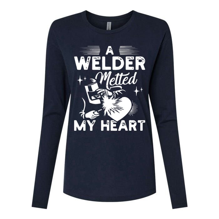 A Welder Melted My Heart Funny Gift For Wife Girlfriend Womens Cotton Relaxed Long Sleeve T-Shirt