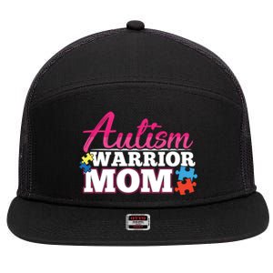 Autism Warrior Mom Cute Autism Awareness Puzzle Piece Gift 7 Panel Mesh Trucker Snapback Hat