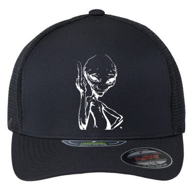 Alien With Middle Finger Flexfit Unipanel Trucker Cap
