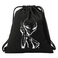 Alien With Middle Finger Drawstring Bag