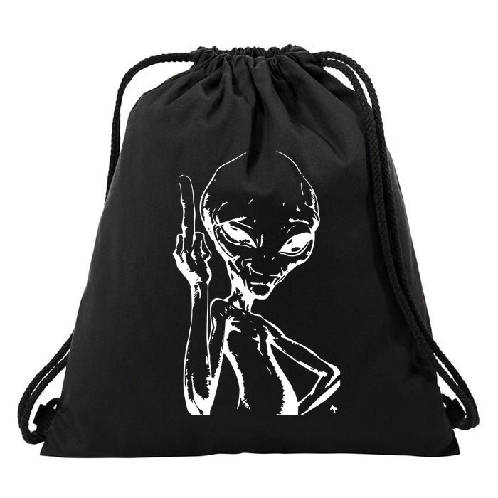 Alien With Middle Finger Drawstring Bag