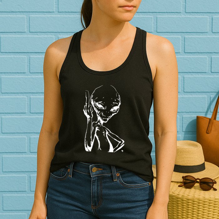 Alien With Middle Finger Womens Tank Top