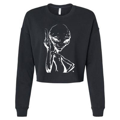 Alien With Middle Finger Cropped Pullover Crew